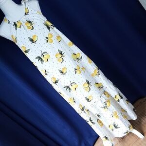 Chloe + Rene White Cotton Maxi Dress with Lemon Print